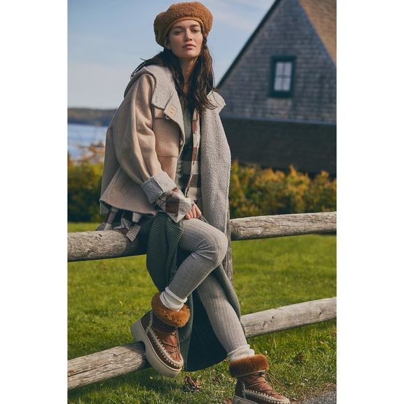 Free People x Mou Lunar Landing Fur Sheepskin Shearling Eskimo Snow Boots Cognac - Picture 15 of 16